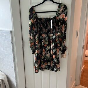 Alice + Olivia Black Floral Smocked Dress NWT